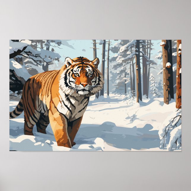 SIberian Tiger i Snö täckt Skogen Poster (Framsidan)