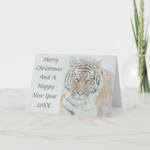 Siberian tiger i snöjul kort