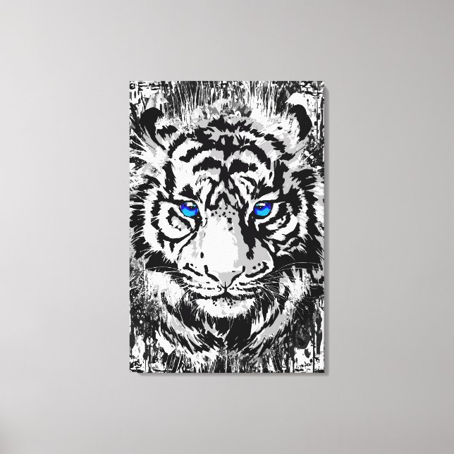 Siberian White Tiger Head - Tiger Blue Ögon Canvas (Framsida)