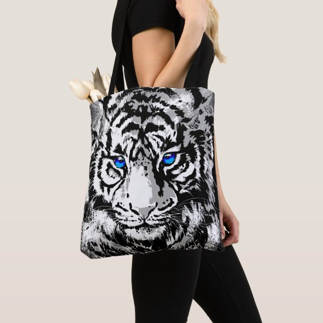 Siberian White Tiger Head - Tiger Öga Tote Bag Tygkasse (Närbild)