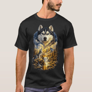 Siberisk Huskhund Natur Vrålande mot månen T Shirt
