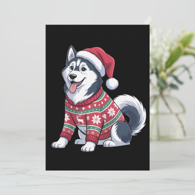 Siberisk Huskund Ful Julsvett Julhatt Xmas Inbjudningar (Stående Fram)