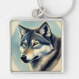 Siberisk Husky Fyrkantig Silverfärgad Nyckelring