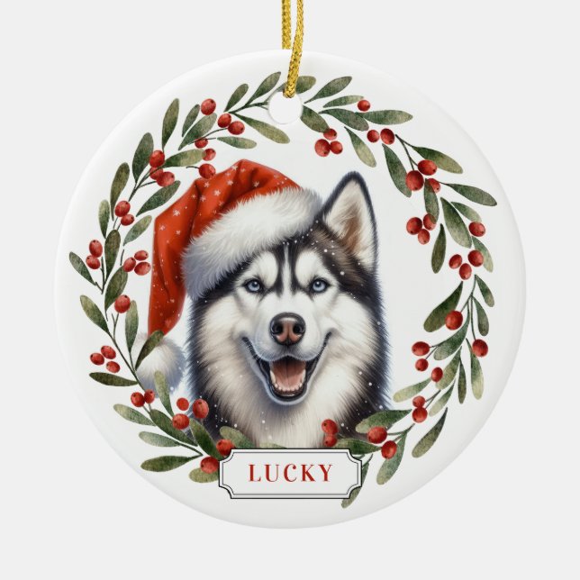 Siberisk Husky Hund Keramisk Cirkulär Ornament (Framsidan)