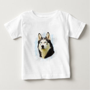 Siberisk Husky Hund Vattenfärg Konst Målning Tee