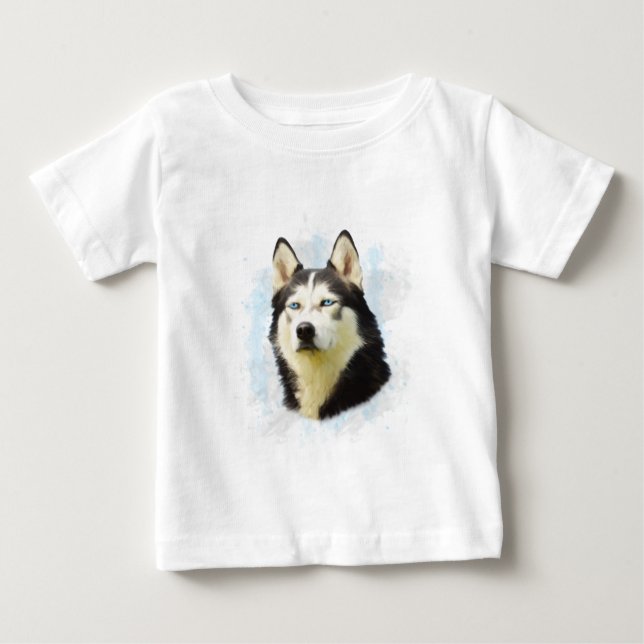 Siberisk Husky Hund Vattenfärg Konst Målning Tee (Framsida)