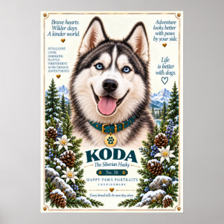 Siberisk Husky Hundporträtt | Koda nr 18 Poster