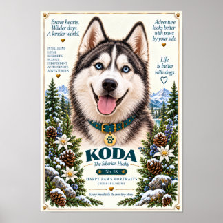 Siberisk Husky Hundporträtt | Koda nr 18 Poster