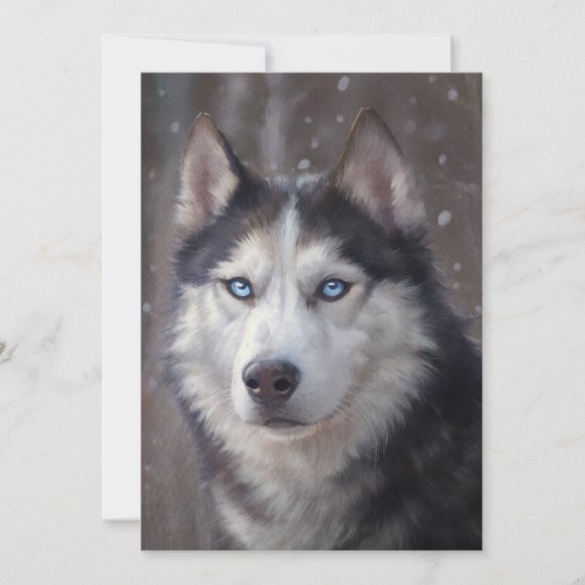 Siberisk Husky-konst Julkort (Framsida)