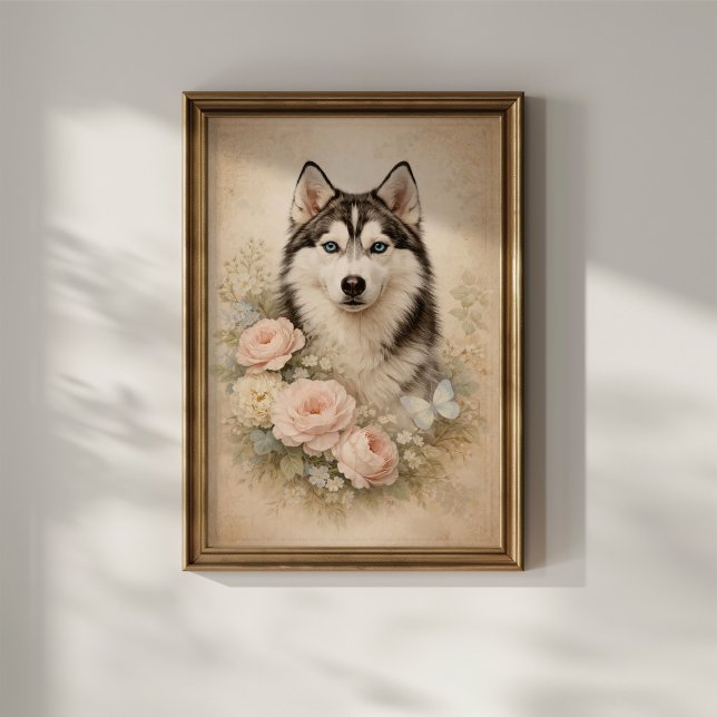 Siberisk Husky med Rosor Poster (Skapare uppladdad)