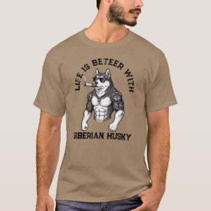 Siberisk Husky, muskulös, tatuerad, kroppsbyggare T Shirt