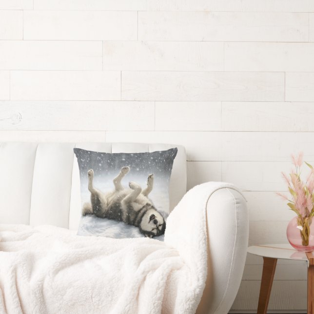 Siberisk Husky Skapar en Snöängel Kudde (Soffa)