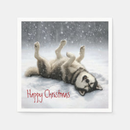 Siberisk Husky Skapar en Snöängel Pappersservett