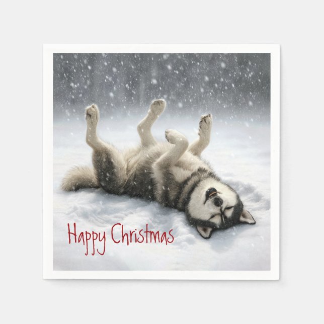Siberisk Husky Skapar en Snöängel Pappersservett (Framsidan)