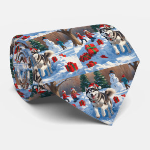 Siberisk Husky som springer i snö med julhatt Slips