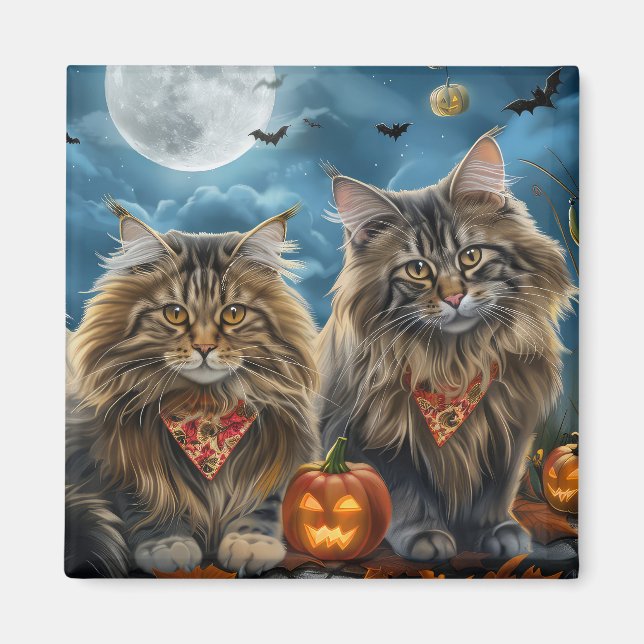 Siberisk katt Halloween kuslig  Magnet (Framsidan)