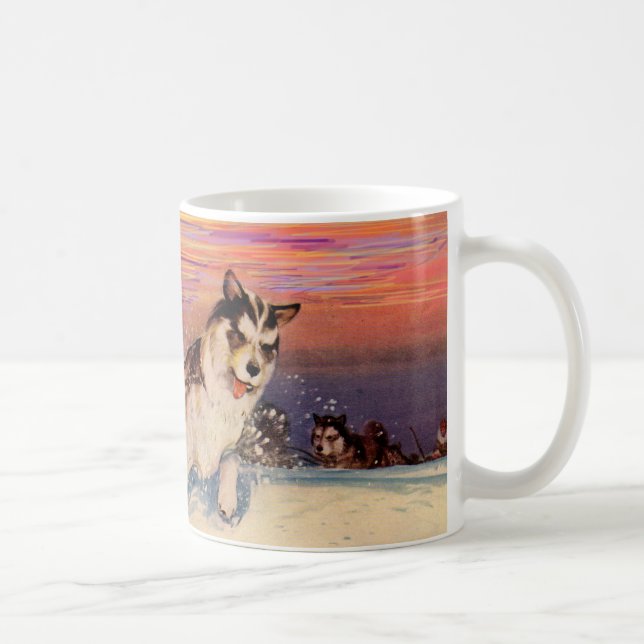Siberiska slädhundar från 1940-talet som gör sitt  kaffemugg (Höger)