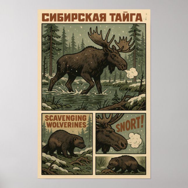 Siberiska Taiga-Vilden - Moose & Wolverines Poster (Framsidan)