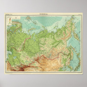 Sibirien karta med sjöfartsrutter poster