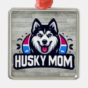 Sibirien: Nurturing Kärlek som Husky Hund Mamma Julgransprydnad Metall
