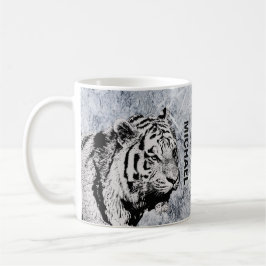 Sibirien Tiger grått vit marmor, monogram namn Kaffemugg