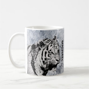 Sibirien Tiger grått vit marmor, monogram namn Kaffemugg