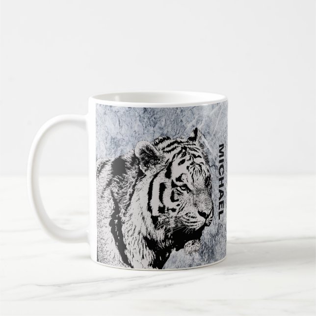 Sibirien Tiger grått vit marmor, monogram namn Kaffemugg (Vänster)