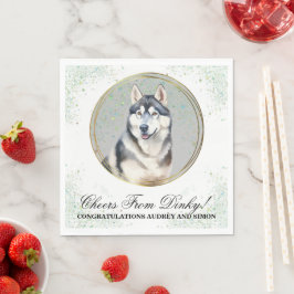 Sibirisk Husky Bröllopsservetter Med Hund Foto Pappersservett