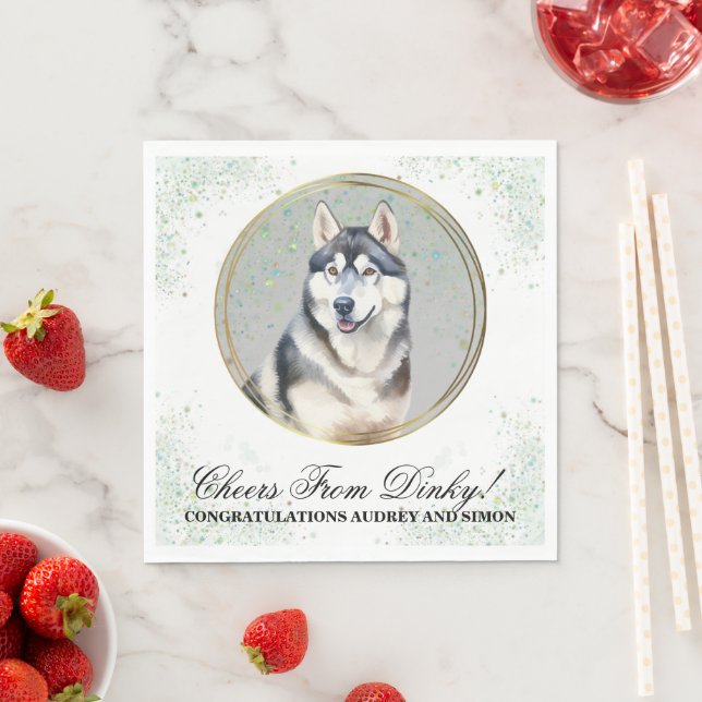 Sibirisk Husky Bröllopsservetter Med Hund Foto Pappersservett (Insitu)