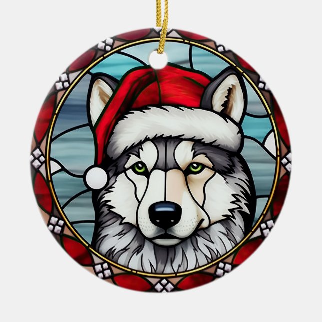 Sibirisk Husky Glas-i-glas Jul Julgransprydnad Keramik (Framsidan)