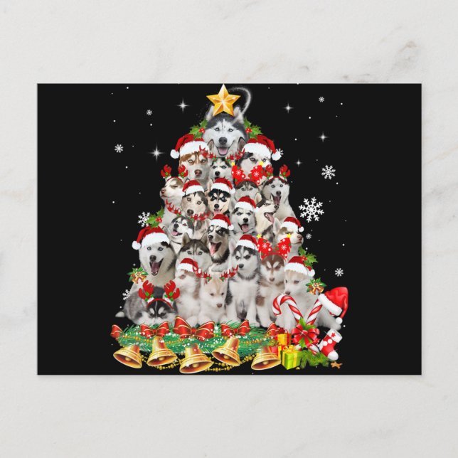 Sibirisk husky julgransljus | hund xmas helg vykort (Framsida)