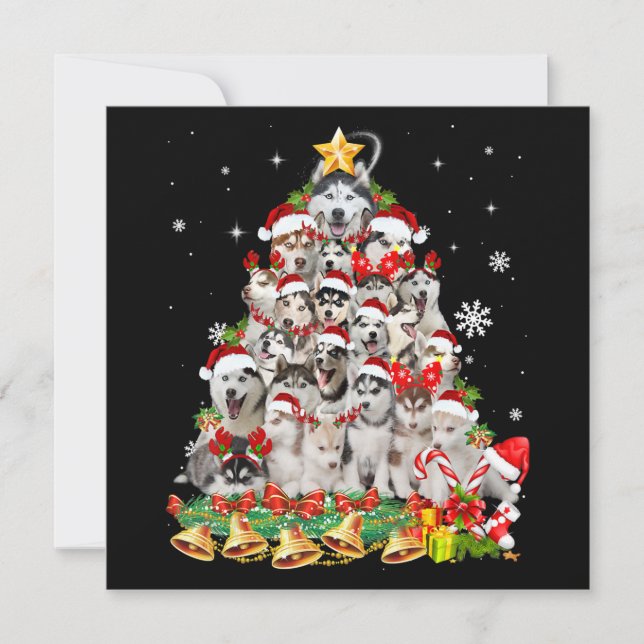 Sibirisk husky julgransljus | hund xmas inbjudningar (Framsida)