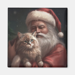 Sibirisk katt med tomte festlig jul magnet
