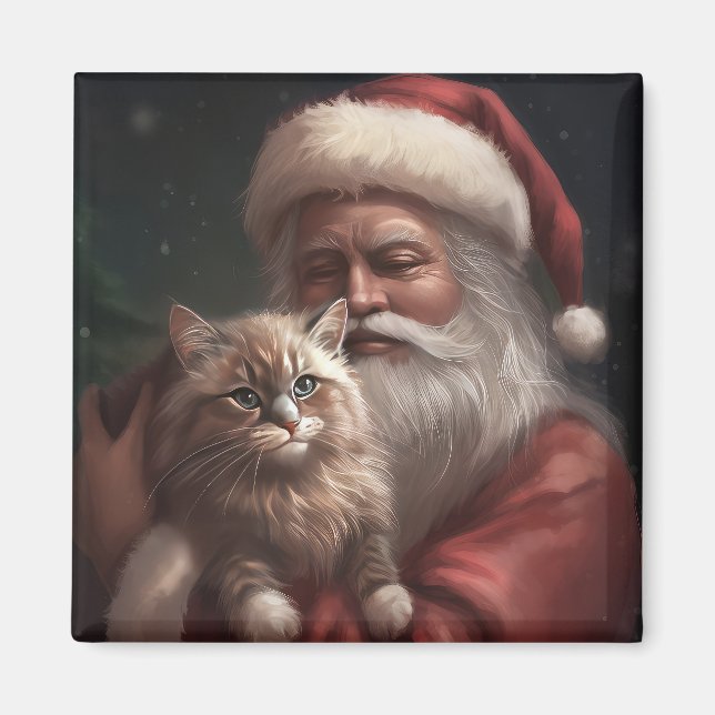 Sibirisk katt med tomte festlig jul  magnet (Framsidan)