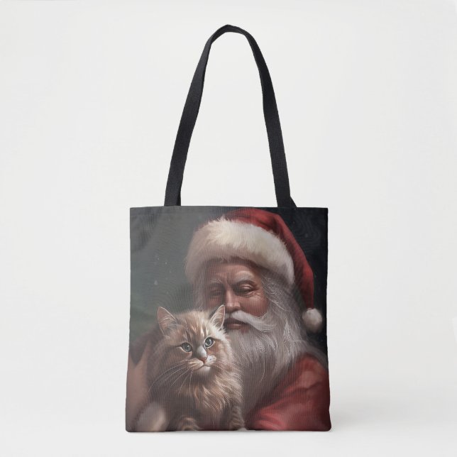 Sibirisk katt med tomte festlig jul  tygkasse (Framsida)