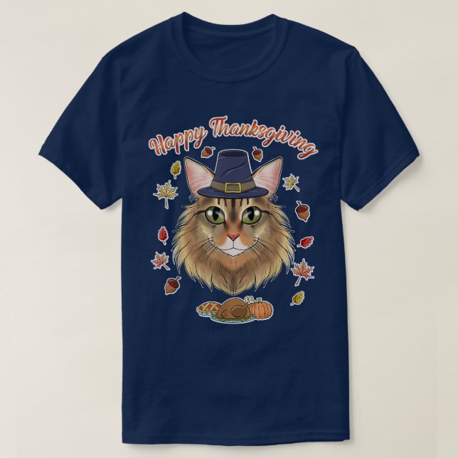 Sibiriska Kat Lover I Happy thanksgiving T Shirt (Design framsida)