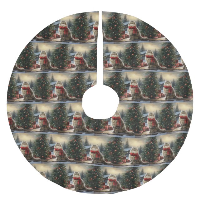 Sibiriska Kat vid jul i Snö Julgransmatta Borstad Polyester (Framsidan)