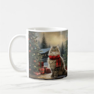 Sibiriska Kat vid jul i Snö Kaffemugg