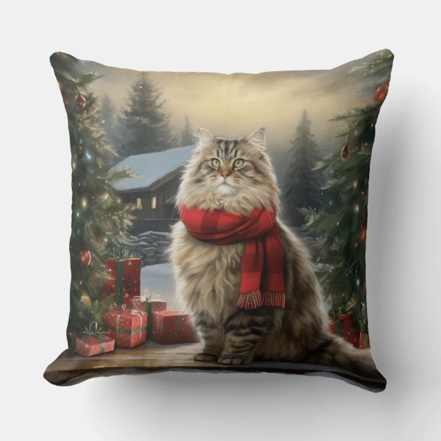Sibiriska Kat vid jul i Snö Kudde (Framsida)