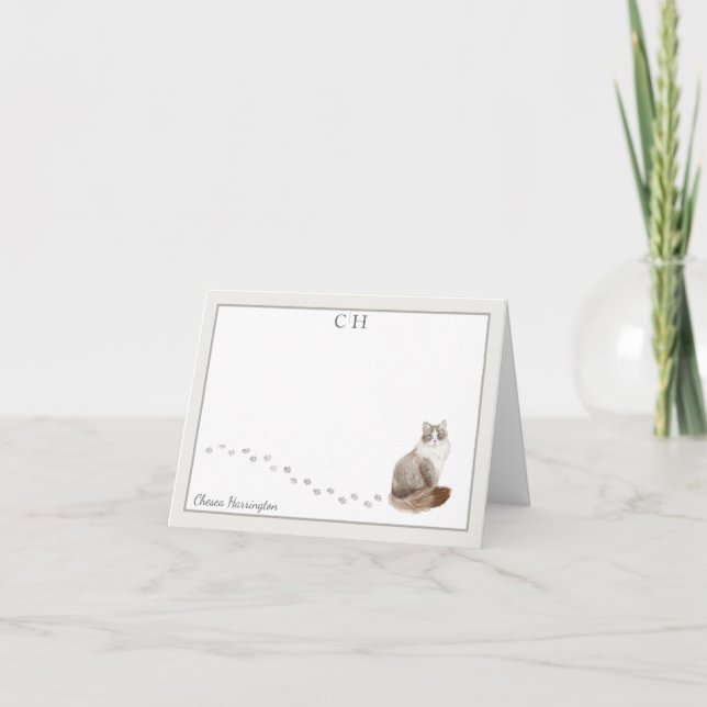 Sibiriska katt Grått Gräns Monogram Namn-vikt Tack Kort (Framsida)