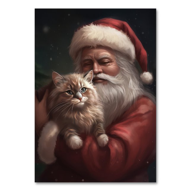 Sibiriska katt med Jultomten jultomte Bordsnummer (Framsidan)