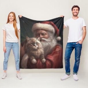 Sibiriska katt med Jultomten jultomte Fleecefilt