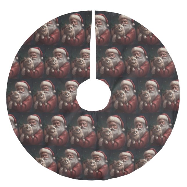 Sibiriska katt med Jultomten jultomte Julgransmatta Borstad Polyester (Framsidan)