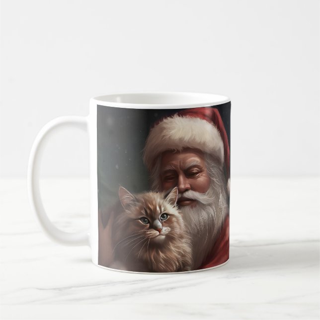 Sibiriska katt med Jultomten jultomte Kaffemugg (Vänster)