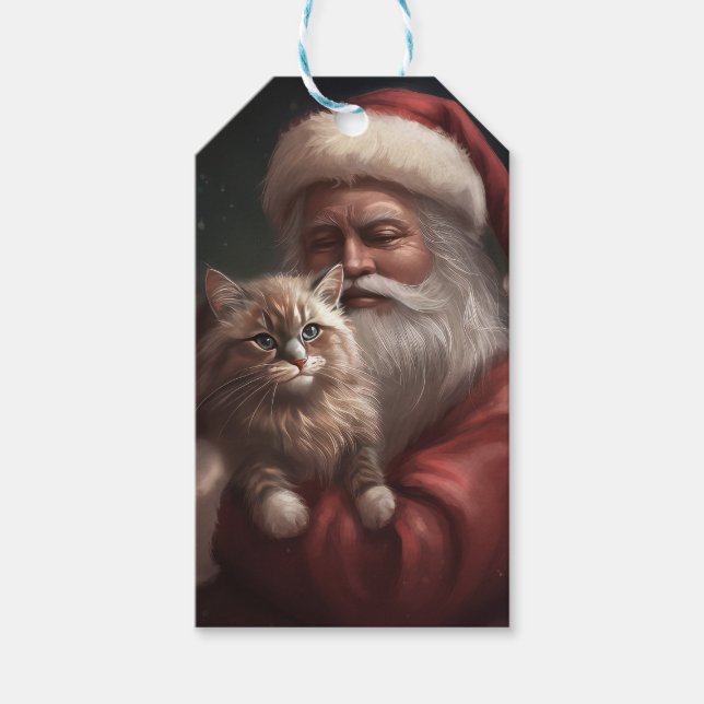 Sibiriska katt med Jultomten jultomte Presentetikett (Framsidan)