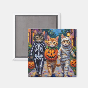 Sibiriska katter som söker godis på Halloween-kost Magnet