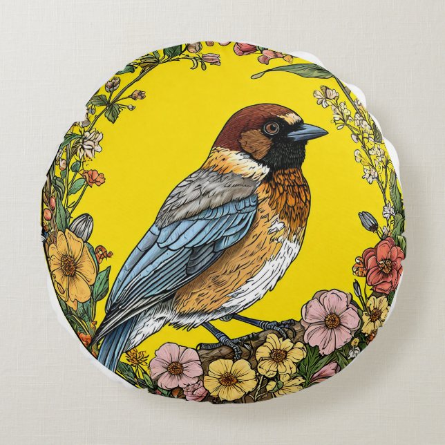 Sibiriska sjöfågel rund kudde (Framsidan)