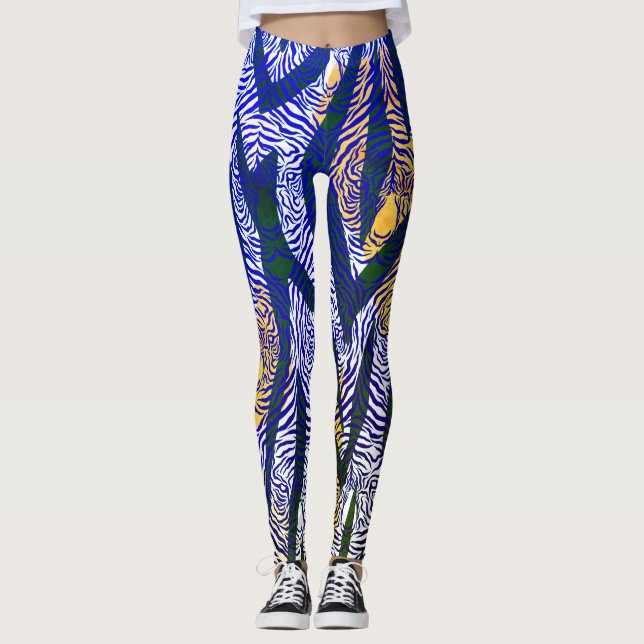 Sibiriska tigerblått mönster Leggings (Framsida)