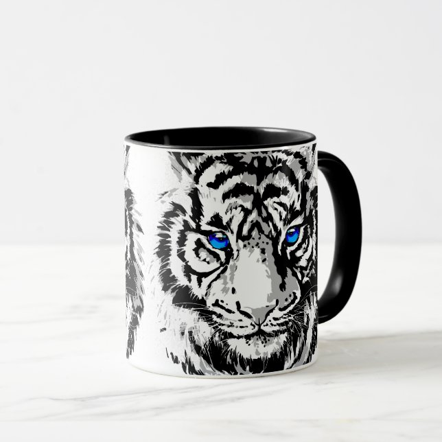 Sibiriska Vita tigerhuvud - Tiger Blue Öga-kaffe Mugg (Framsida höger)