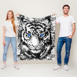 Sibiriska Vita tigerhuvud - Tiger Blue Öga Ull Fleecefilt
